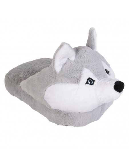 Chausson double - Chien husky gris - Polaire