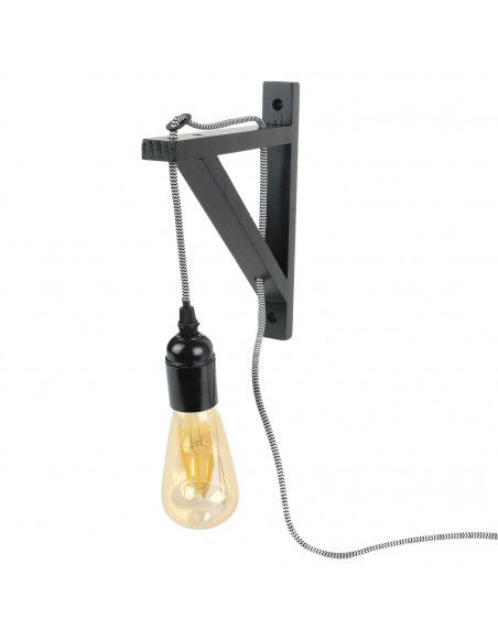 Applique murale - Bois noir et cable noir - Luminaire suspendu