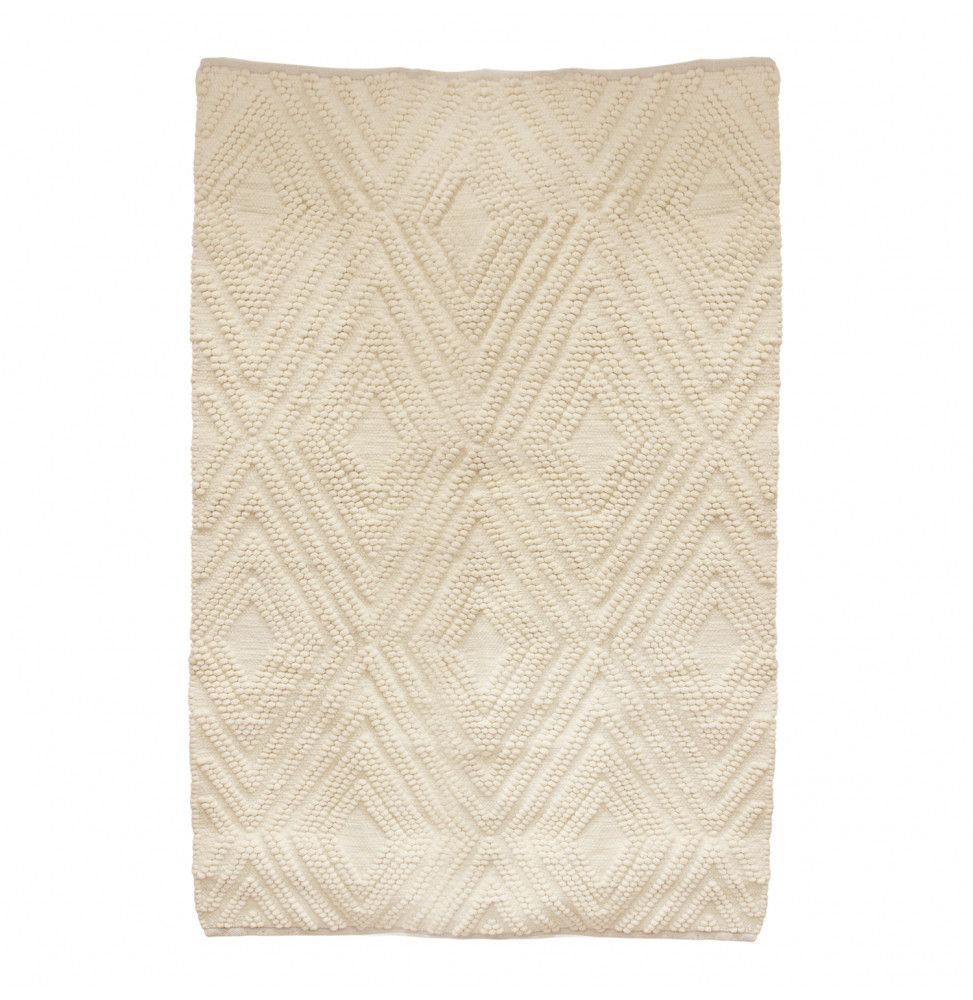 Tapis en coton blanc cassé - Motifs graphiques - 120 x 170 cm