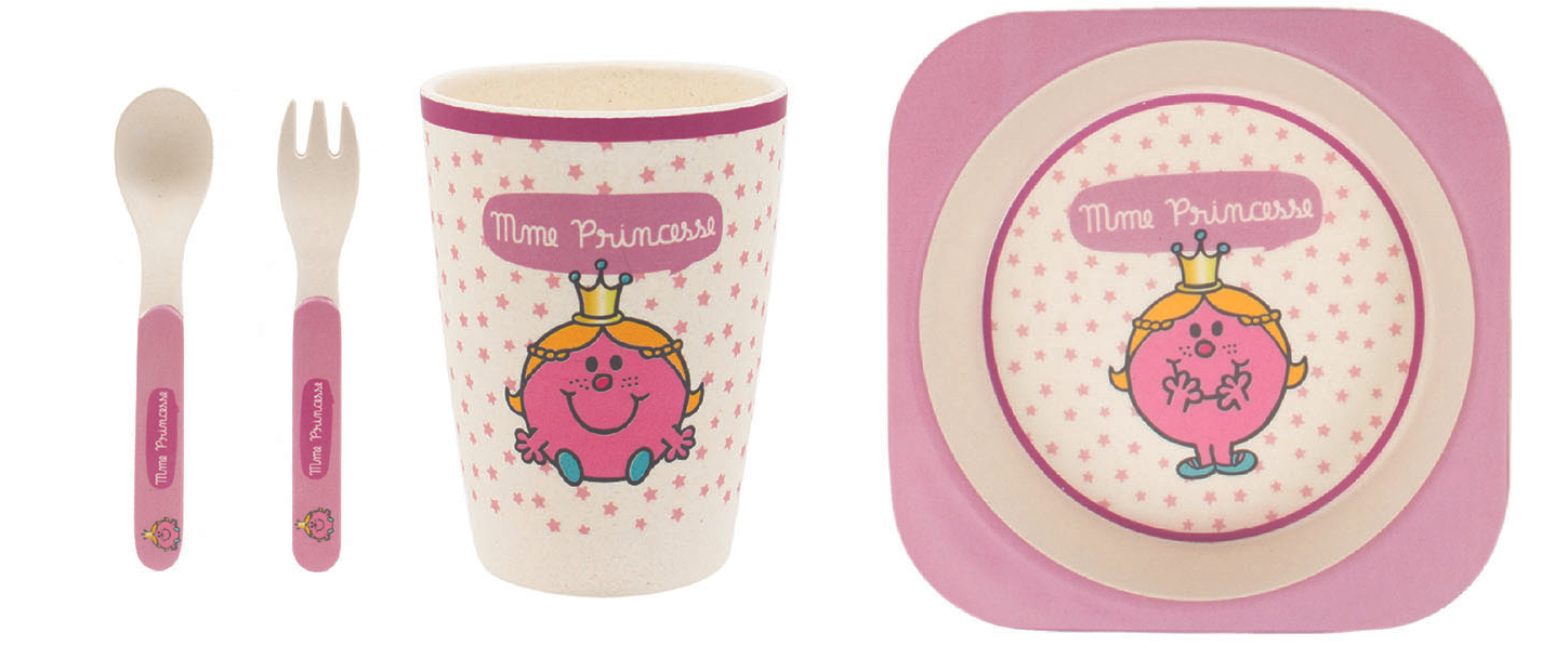 Coffret repas pour enfant en fibres de bambou - Mme Princesse - 5 pièces