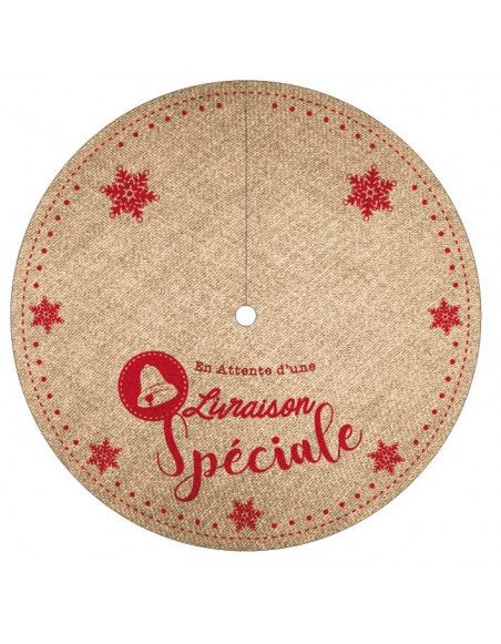 Tapis de sapin imprimé rouge en jute - D 90 cm