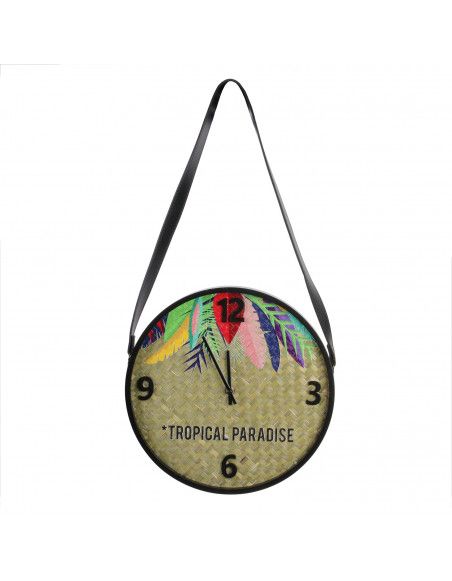 Horloge ronde motif exotique avec sangle - D 30 cm