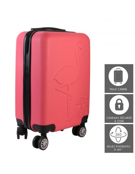 Valise cabine embossée flamant rose - Orange clair - 28 L
