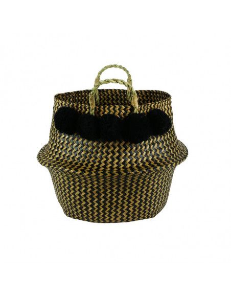 Panier tressé anses et pompons - 36 cm