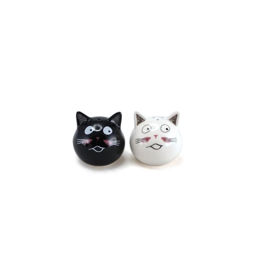 Salière et poivrière en forme de chat - D 5 x H 5 cm - Noir et Blanc