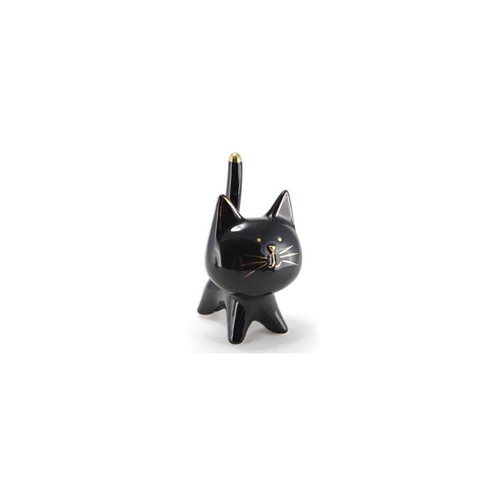 Chat décoratif en céramique - l 9,8 x H 15,3 cm - Noir