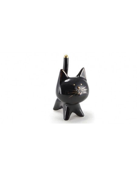 Chat décoratif en céramique - l 9,8 x H 15,3 cm - Noir