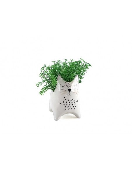 Porte plante chat en céramique - L 11,5 X  l 8,5 X  H 12,7 cm - Blanc