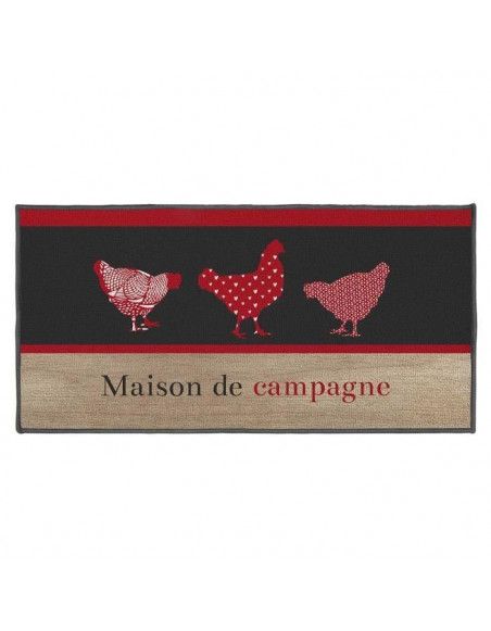 Tapis déco - Rectangle - 57 x 115 cm - Imprimé maison de campagne - Rouge