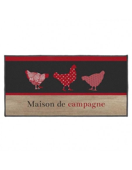 Tapis déco - Rectangle - 57 x 115 cm - Imprimé maison de campagne - Rouge