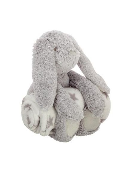 Doudou lapin + plaid - L 75 x l 100 cm - Gris