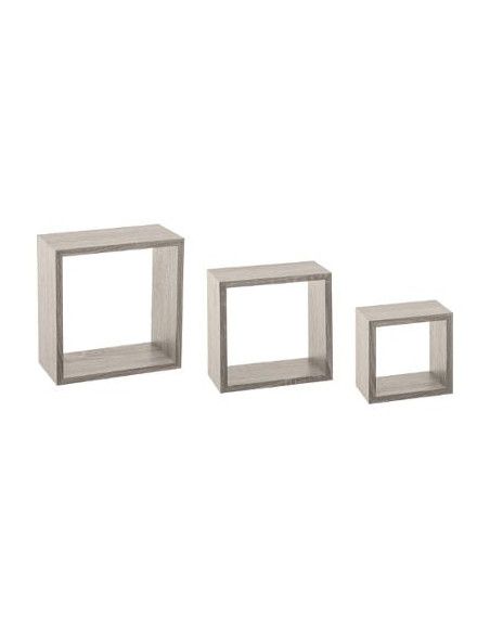 Lot de 3 petites étagères Fixy cube chêne - Tailles différentes - Gris