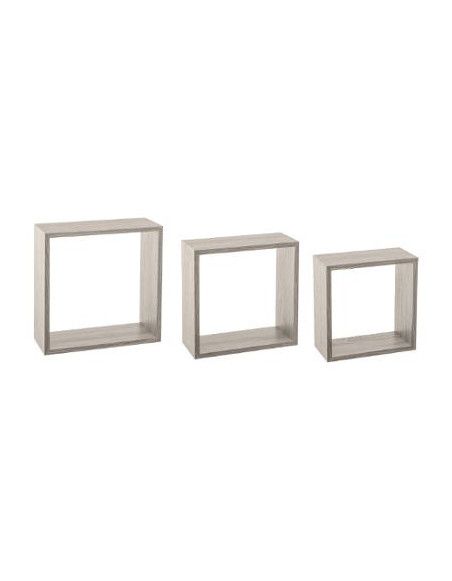 Lot de 3 grandes étagères Fixy cube chêne - Tailles différentes - Gris