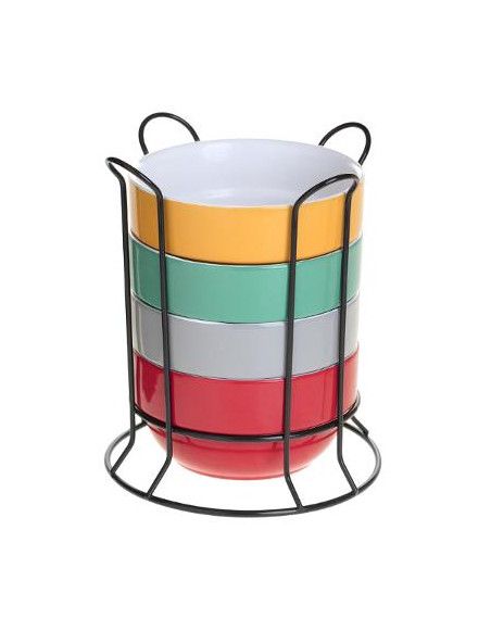 Set de 4 bols sur rack - 50 cl - Faïence et porcelaine