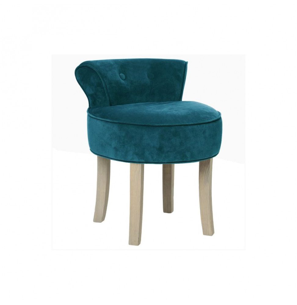 Tabouret avec dossier en velours - Bleu canard