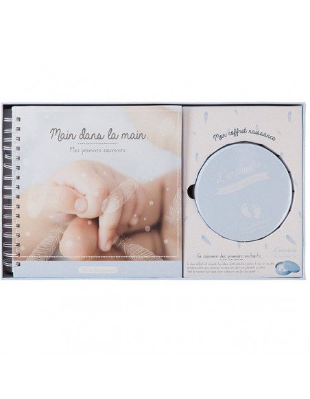 Coffret de naissance album et prise d'empreinte - Bleu