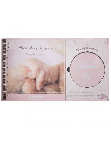 Coffret de naissance album et prise d'empreinte - Rose