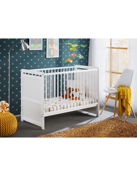 Lit pour bébé avec matelas - Tymek  - L 124 x l 67 x H 56,90 cm - Blanc