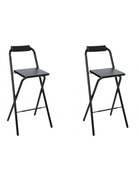 Chaise de bar pliable - Lot de 2 - Noir - Louna