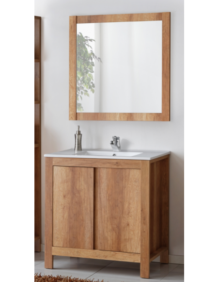 Ensemble meuble vasque + miroir - Bois - 80 cm - Typical Oak