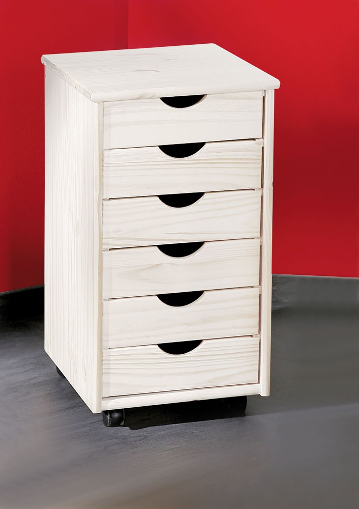 Caisson De Bureau Sur Roulettes SIMON 6 Tiroirs Pin Massif Blanc - Conforama