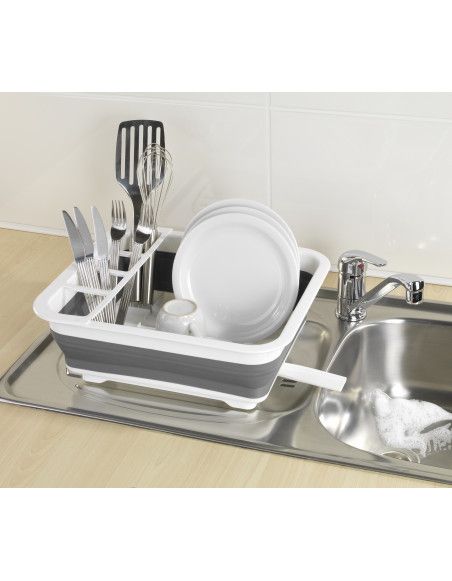 Égouttoir à vaisselle pliable - Blanc/gris