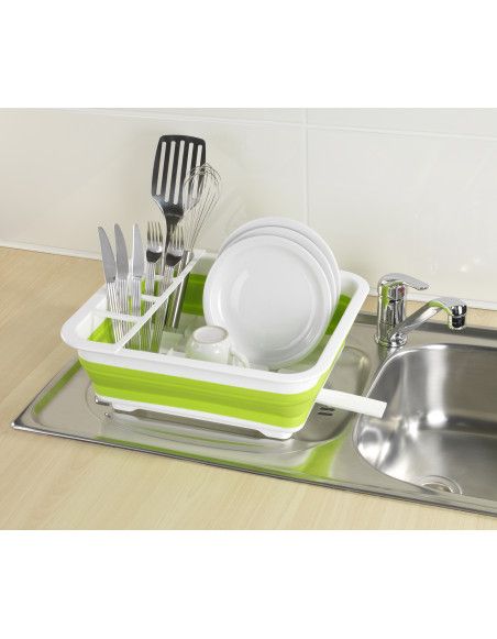 Égouttoir à vaisselle pliable - Blanc/vert