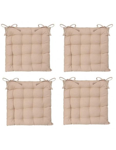 Lot de 4 galettes de chaise matelassées - 38 x 38 cm - Beige