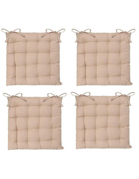 Lot de 4 galettes de chaise matelassées - 38 x 38 cm - Beige