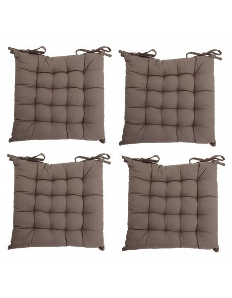 Lot de 4 galettes de chaise matelassées - 38 x 38 cm - Taupe