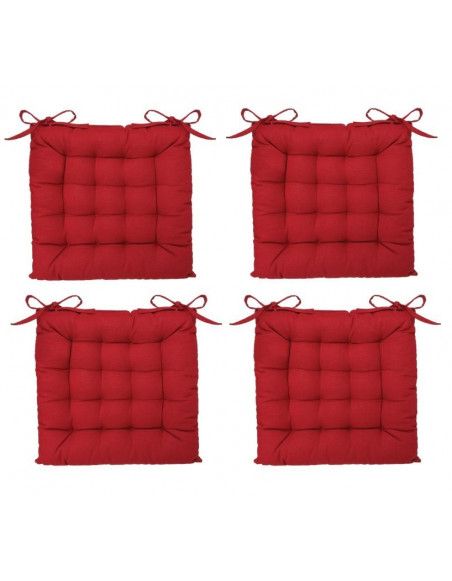 Lot de 4 galettes de chaise matelassées - 38 x 38 cm - Rouge