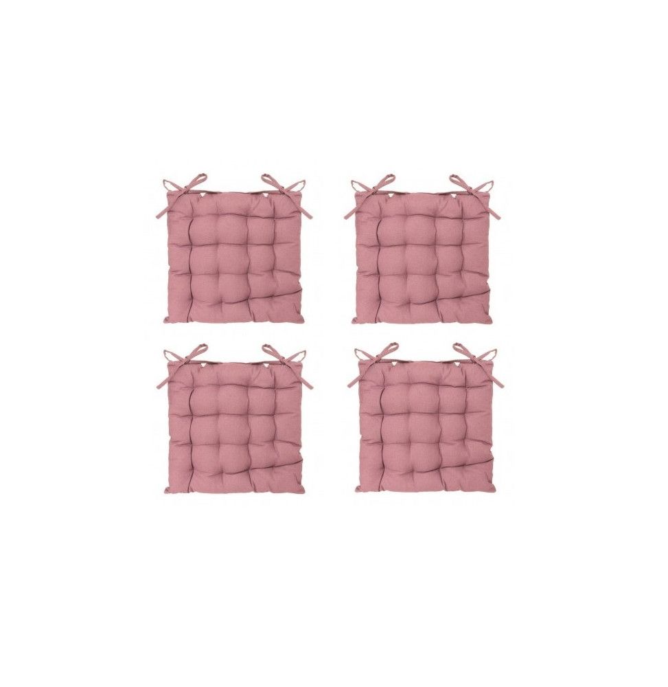Lot de 4 galettes de chaise matelassées - 38 x 38 cm - Rose