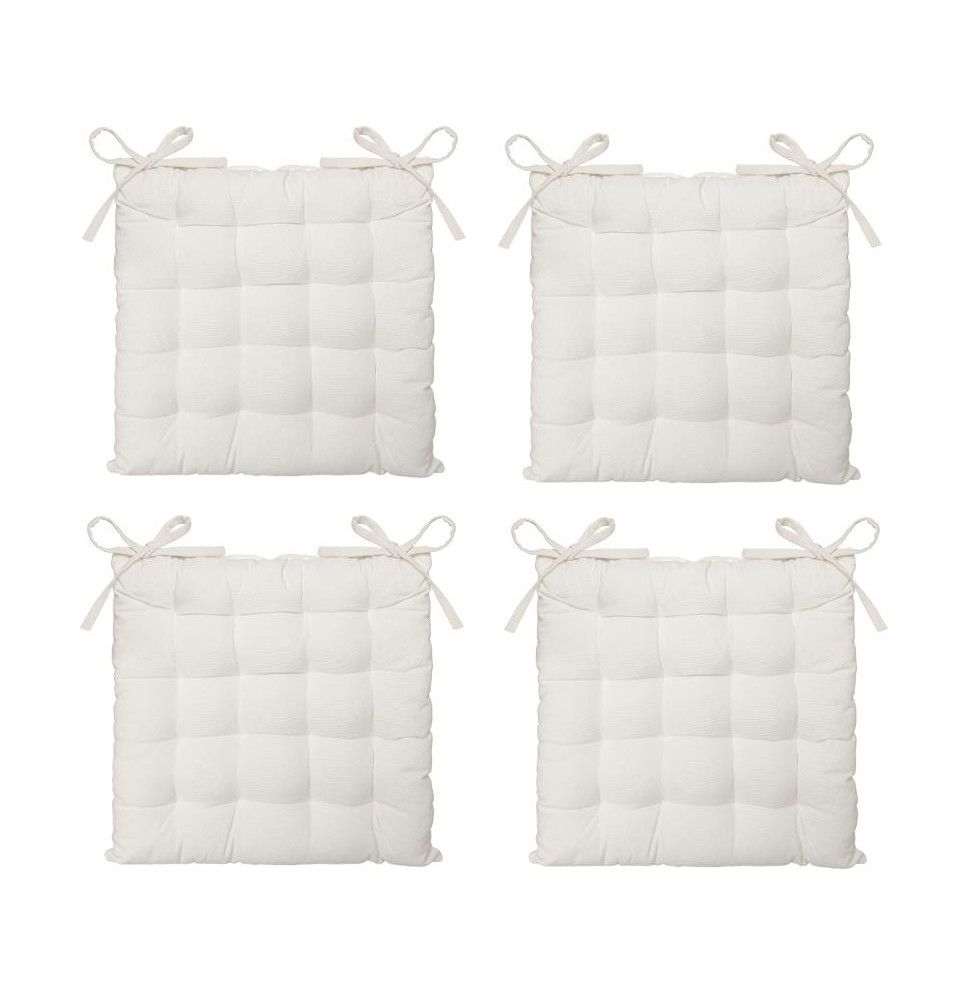 Lot de 4 galettes de chaise matelassées - 38 x 38 cm - Blanc ivoire