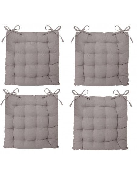 Lot de 4 galettes de chaise matelassées - 38 x 38 cm - Gris clair