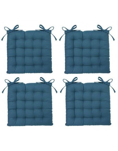 Lot de 4 galettes de chaise matelassées - 38 x 38 cm - Bleu canard