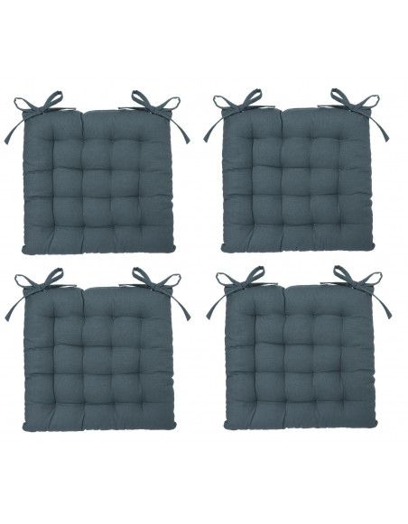 Lot de 4 galettes de chaise matelassées - 38 x 38 cm - Bleu orage