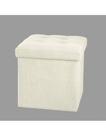 Pouf carré - Blanc cassé - Coffre de rangement pliable