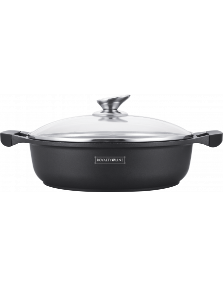 Sauteuse avec couvercle - Revêtement effet marbre - D 32 cm - Noir