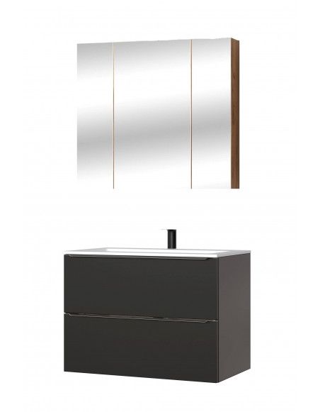 Ensemble meuble vasque + cabinet-miroir - Noir - 80 cm - Elise Black