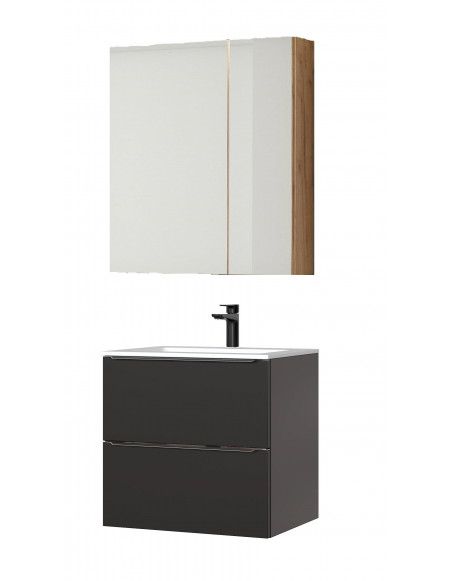 Ensemble meuble vasque + cabinet-miroir - Noir - 60 cm - Elise Black
