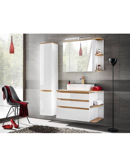 Ensemble meubles de salle de bain complet avec cabinet miroir - Blanc - 90 cm - Shining