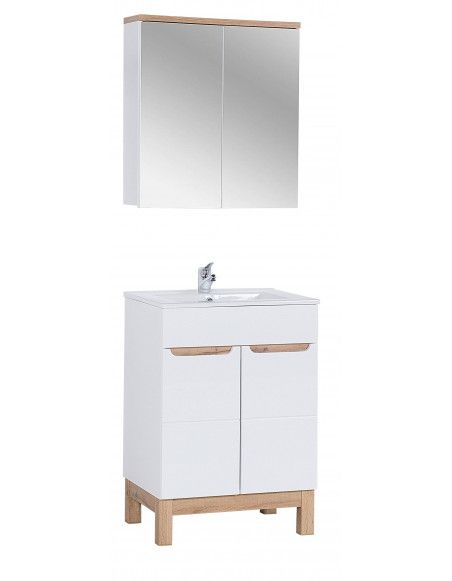 Ensemble meuble vasque + cabinet-miroir - Blanc - 60 cm - Cintra White