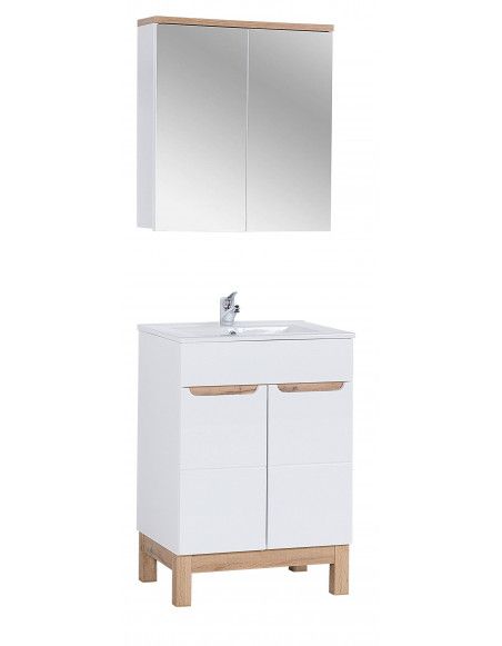 Ensemble meuble vasque + cabinet-miroir - Blanc - 60 cm - Cintra White