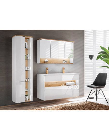 Ensemble meubles de salle de bain complet avec cabinet miroir - Blanc - 120 cm - Caraïbe