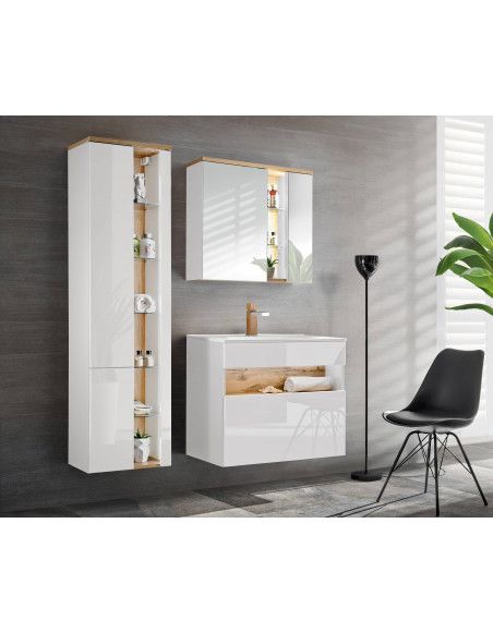 Ensemble meubles de salle de bain complet avec cabinet miroir - Blanc - 80 cm - Caraïbe White