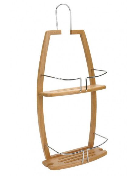 Serviteur de douche - A suspendre - Etagère en bambou et métal chromé - Module de rangement