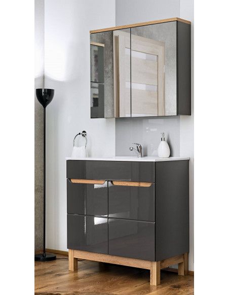 Ensemble meuble vasque + miroir - Gris - 80 cm - Cintra Grey