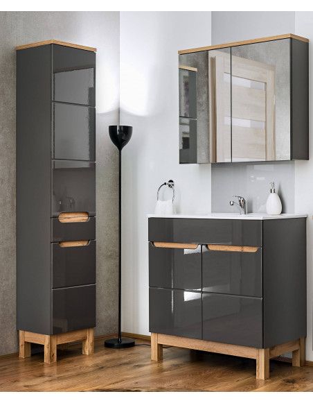 Ensemble meubles de salle de bain complet - Gris - 80 cm - Cintra Graphit