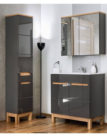 Ensemble meubles de salle de bain complet - Gris - 60 cm - Cintra Grey