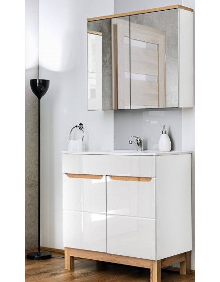 Ensemble meuble vasque + miroir - Blanc - 80 cm - Cintra White